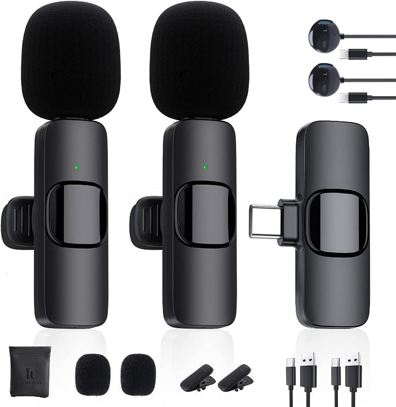Photo 1 of Wireless Lavalier Microphone for Type-C Port, IUMAKEVP Plug and Play Lapel Clip-on Mini Mic with Auto Sync and Noise Reduction for Video Recording, TikTok Live Steam, YouTube, Vlog, Interview (2 Mics)