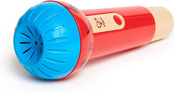 Photo 1 of Hape Mighty Echo Microphone | Battery-Free Voice Amplifying Microphone Toy for Kids 1 Year & Up, Red, Model Number: E0337, L: 3.1, W: 3.1, H: 8.6 inch
