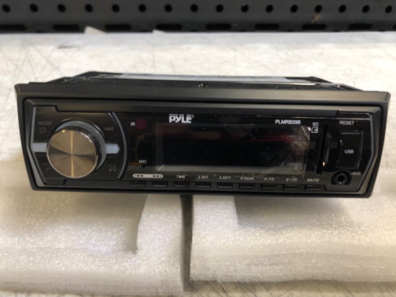 Photo 2 of Pyle Marine Bluetooth Stereo Radio - 12v Single DIN Style Boat In dash Radio Receiver System with Built-in Mic, Digital LCD, RCA, MP3, USB, SD, AM FM Radio - Remote Control - PLMRB29B (Black)