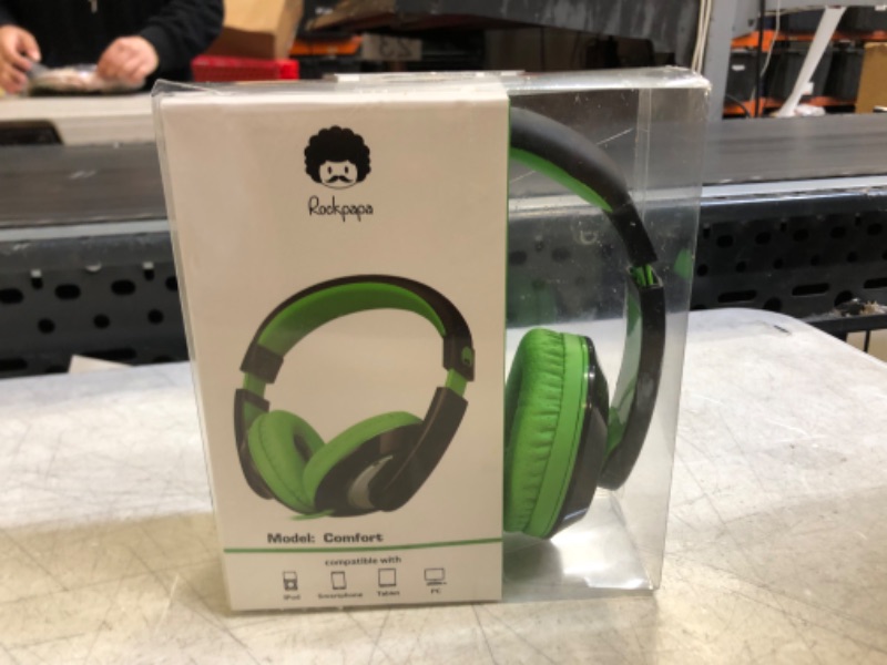 Photo 2 of rockpapa Comfort Kids Headphones for School, Lightweight Childrens Boys Girls Teens Over-Ear Headphones Wired 3.5mm for CD DVD Player Tablet Phone Travel Black/Green