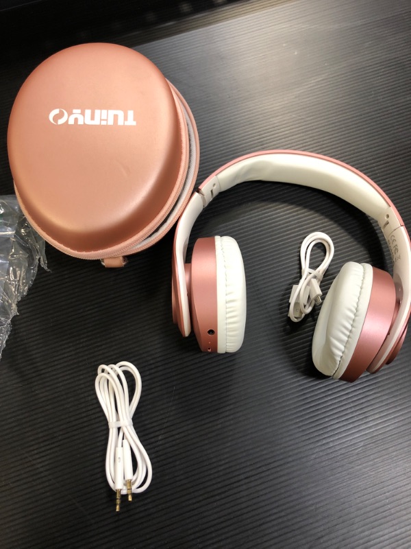 Photo 2 of TUINYO Bluetooth Headphones Wireless, Over Ear Stereo Wireless Headset 40H Playtime with deep bass, Soft Memory-Protein Earmuffs, Built-in Mic Wired Mode PC/Cell Phones/TV- Rose Gold Rose Gold Upgrade