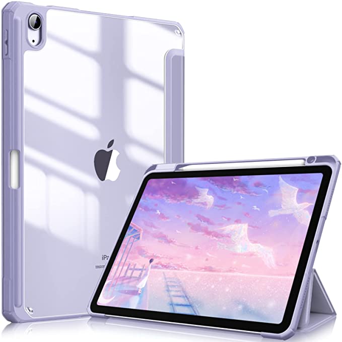 Photo 1 of Fintie Hybrid Slim Case for iPad Air 5th Generation (2022) / iPad Air 4th Generation (2020) 10.9 Inch - [Built-in Pencil Holder] Shockproof Cover with Clear Transparent Back Shell, Lilac Purple
