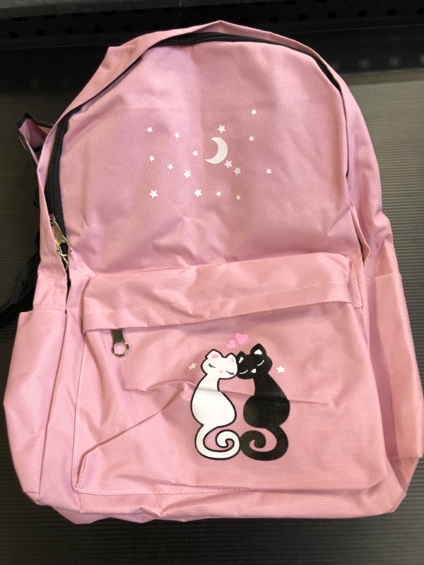 Photo 2 of 4Pcs Cute Cat Prints Canvas Primary School Bag Rucksack Backpack Set for Girls Elementary Bookbag
