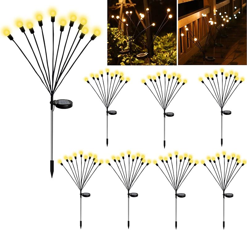 Photo 1 of 10 LED Firefly Garden Lights Solar Powered, Starburst Swaying Lights Outdoor, Auto Switch, 600 mAh Ni-Mh Battery Solar Charging, IP65 Waterproof Landscape Lights for Yard Pathway - Warm Color, 8 Pack
