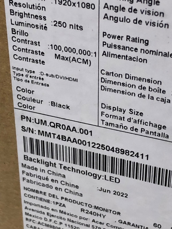 Photo 3 of Acer 23.8” Full HD 1920 x 1080 IPS Zero Frame Home Office Computer Monitor - 178° Wide View Angle - 16.7M - NTSC 72% Color Gamut - Low Blue Light - Tilt Compatible - VGA HDMI DVI R240HY bidx Monitor only 23.8-inch IPS 60Hz