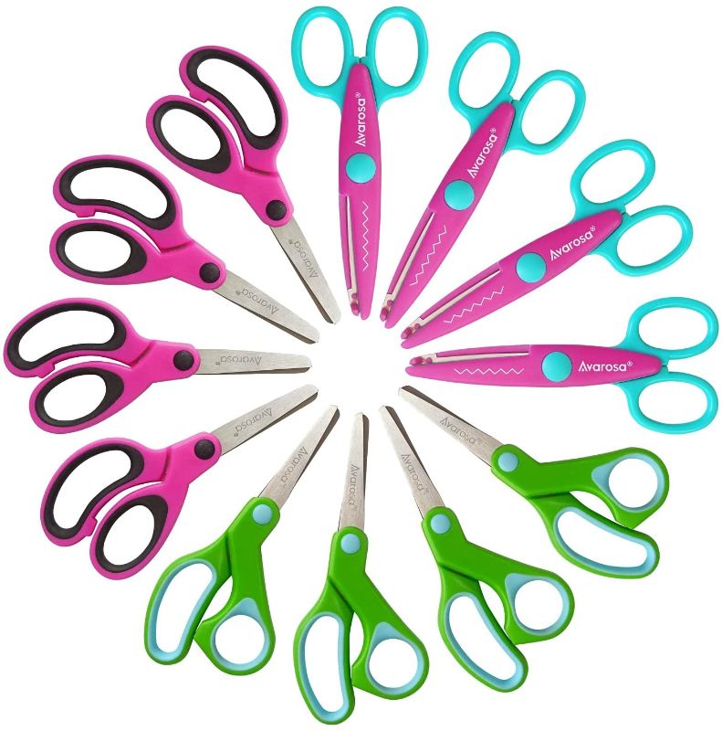 Photo 1 of Blunt Tip Kids & Paper Edge Scrapbooking Craft Scissors Mix Set of 12 Pack, Small Safety Kid Scissors , Scrapbooking Craft Scissors, Craft Cutting Tool for Home Teacher Student School Art Supplies.