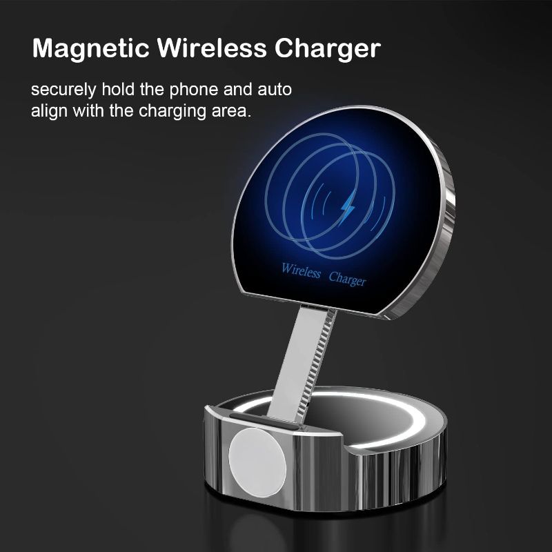 Photo 1 of Magnetic Wireless Charger, Foldable Fast Charging Station Compatible with iPhone 13/13 Pro/13 Pro Max/12 Mini/11 Pro Max/8 Plus, Apple Watch Series 7/6/5/4/3/2/1, AirPods Pro