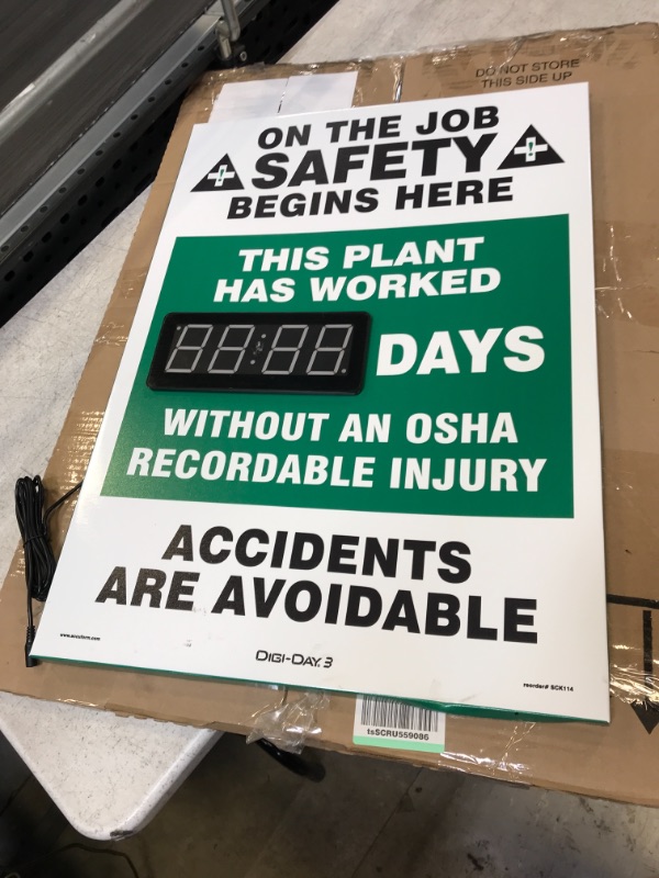 Photo 1 of Accuform Mini Digi-Day® Electronic Safety Scoreboard, On The Job Safety Begins Here - This Department Has Worked Days Without an OSHA Recordable Injury, 14"x10", SCL234
