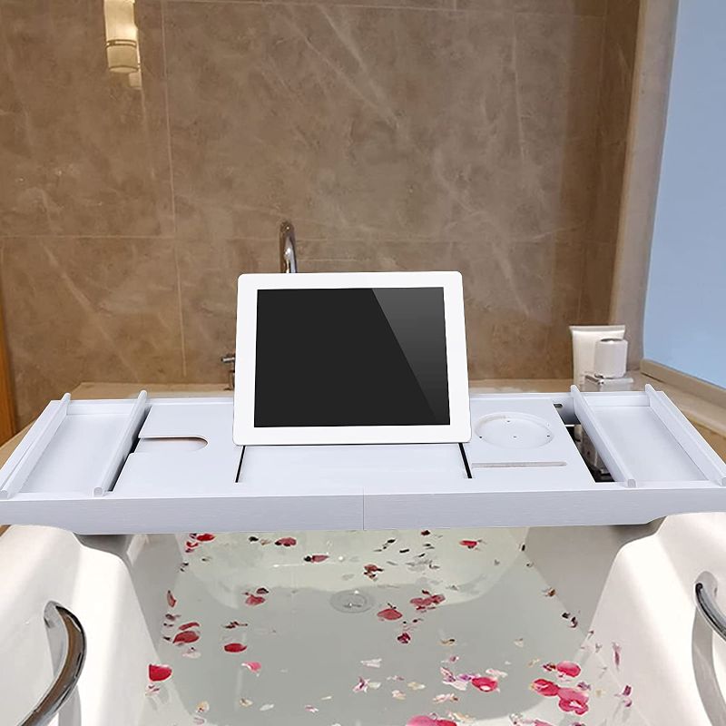 Photo 1 of Bathtub Telescopic Rack White Multifunctional Foldable Bathtub Stand Bathtub Cover( MINOR DAMAGE ) 