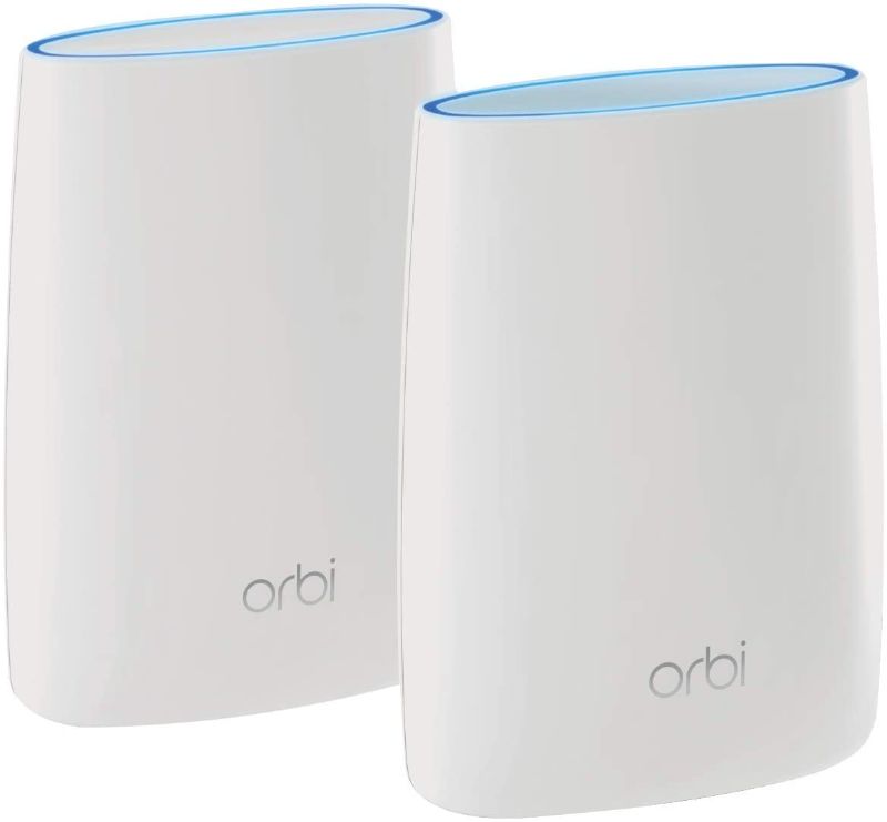 Photo 1 of NETGEAR Orbi Tri-band Whole Home Mesh WiFi System with 3Gbps Speed (RBK50) – Router & Extender Replacement Covers Up to 5,000 sq. ft., 2-Pack Includes 1 Router & 1 Satellite White ( SEALED ITEM )