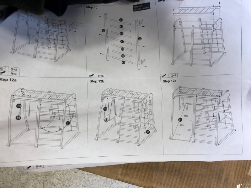 Photo 2 of Ogelo Indoor Playground Toddler Wood Toys Playset 7-in-1 with Jungle Gym, Triangle Climber Ramp, Slide, Swing, Swedish Ladder, Monkey Bars, Rope Ladder, Rock Wall Dome 