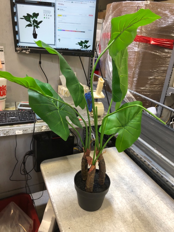 Photo 2 of Artificial Taro Leaves Fake Monstera Plant Tree Colocasia Elephant leaves ( TWO MISSING LEAVES )