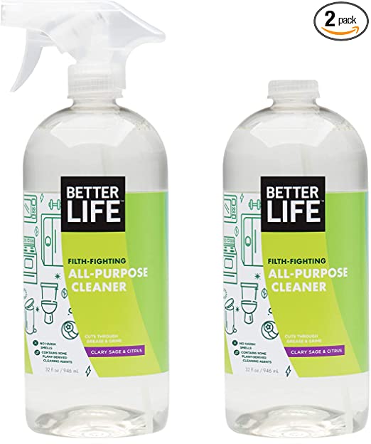 Photo 1 of BETTER LIFE All Purpose Cleaner, Multipurpose Home and Kitchen Cleaning Spray for Glass, Countertops, Appliances, Upholstery & More, Multi-surface Spray Cleaner - 32oz (Pack of 2) Clary Sage & Citrus