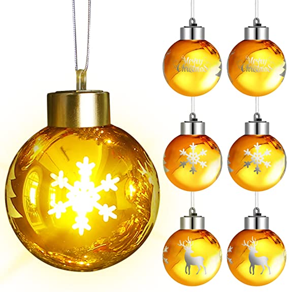 Photo 1 of 6 Pcs LED Decorative Lights Christmas Tree Ball Lights Christmas Tree Lights Christmas Bubble Lights Hanging Christmas Ornaments Outdoor Ball Christmas Lights for Garden Yard Decorations (Gold)
