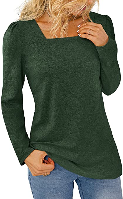 Photo 1 of Adibosy Womens Tunic Tops Puff Sleeve Square Neck Shirts Casual Solid Tee Blouse MEDIUM