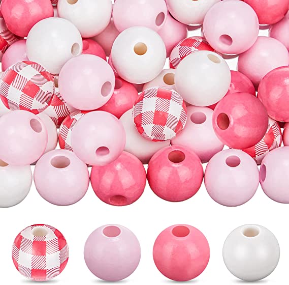 Photo 1 of 500 Pieces 16 mm Valentine's Day Wooden Beads Colored Buffalo Plaid Wood Bead White Natural Polished Bead Rustic Farmhouse Craft Bead for Home Party DIY Decor (Adorable Color,Vibrant Patterns)
