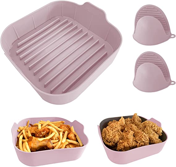 Photo 1 of Air Fryer Liners Reusable, 8.1 Inch Silicone Air Fryer Basket Square,Food Safe Pot Air Fryer Replacement Accessories,Easy Cleaning Dishwasher Washable Air Fryer Pan Replacement Pad Parchment (Grey2)
