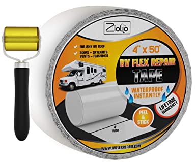 Photo 1 of Ziollo RV Flex Repair Tape - Roof Seam Tape to Seal and Waterproof, Bond to EPDM Rubber with Butyl Sealant, Seal Vents and Skylights on Motorhomes, Trailers, Campers (White, 4-inch x 50 Foot Roll)
