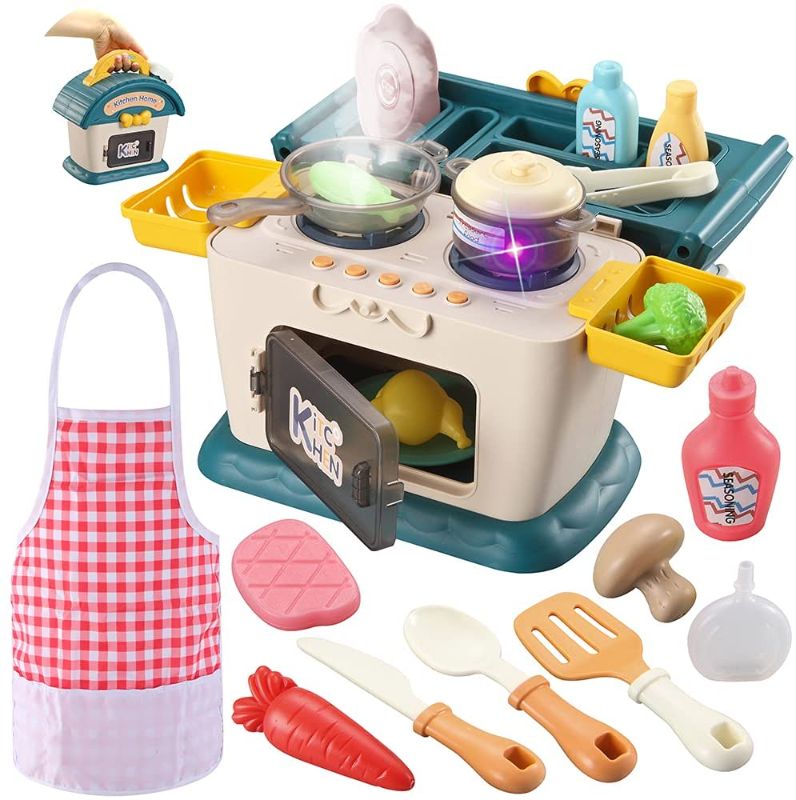 Photo 1 of JOYIN 24 Pcs Kitchen Play Set for Kids, Pretend Cooking Toys with Simulation of Spray, Music & Lights, Color Changing Play Kitchen Sets,