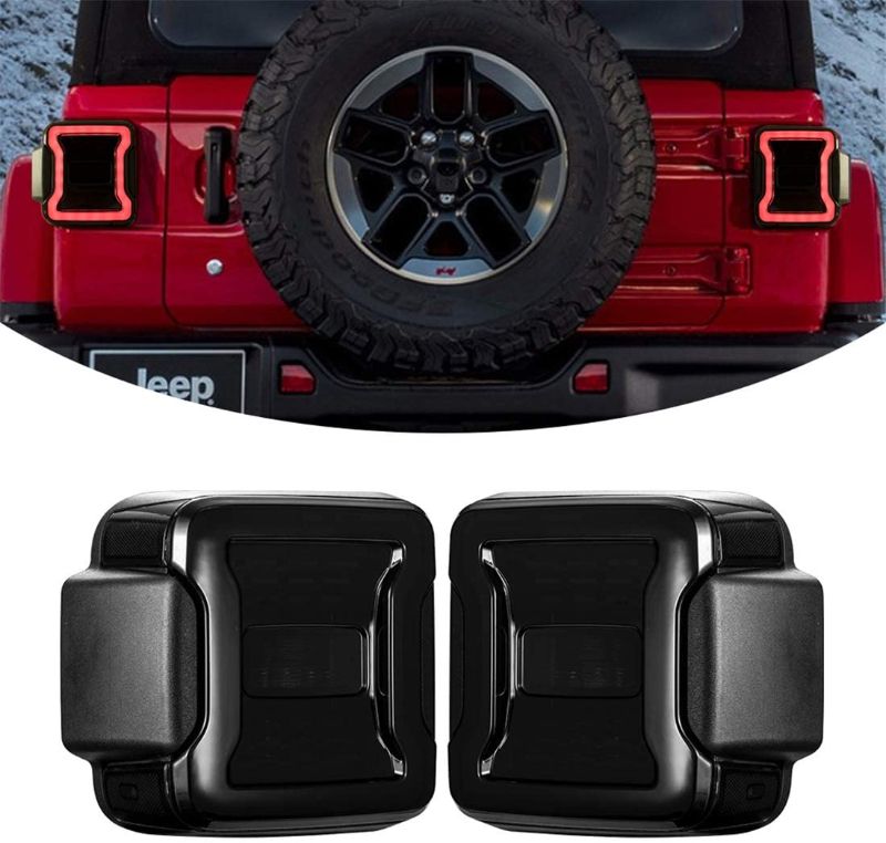 Photo 1 of Kiwi Master Smoked LED Tail Lights for 2018-2023 Jeep Wrangler JL Accessories Brake Light Reverse Light Turn Signal Light (Black Housing Smoke Lens), Pair
