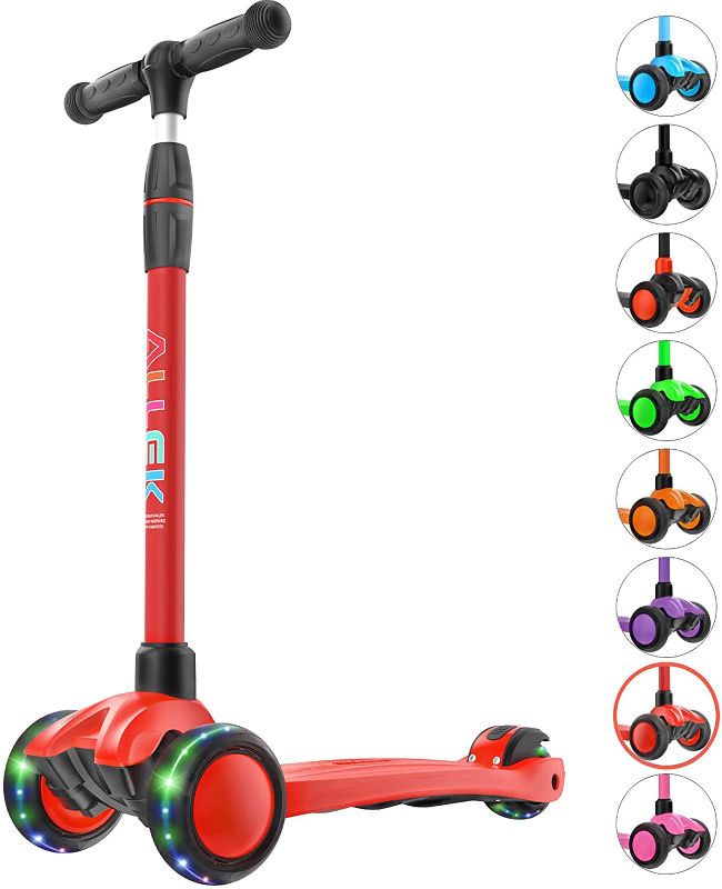 Photo 1 of Allek Kick Scooter B03, Lean 'N Glide 3-Wheeled Push Scooter with Extra Wide PU Light-Up Wheels, Any Height Adjustable Handlebar and Strong Thick Deck for Children from 3-12yrs (Red)
