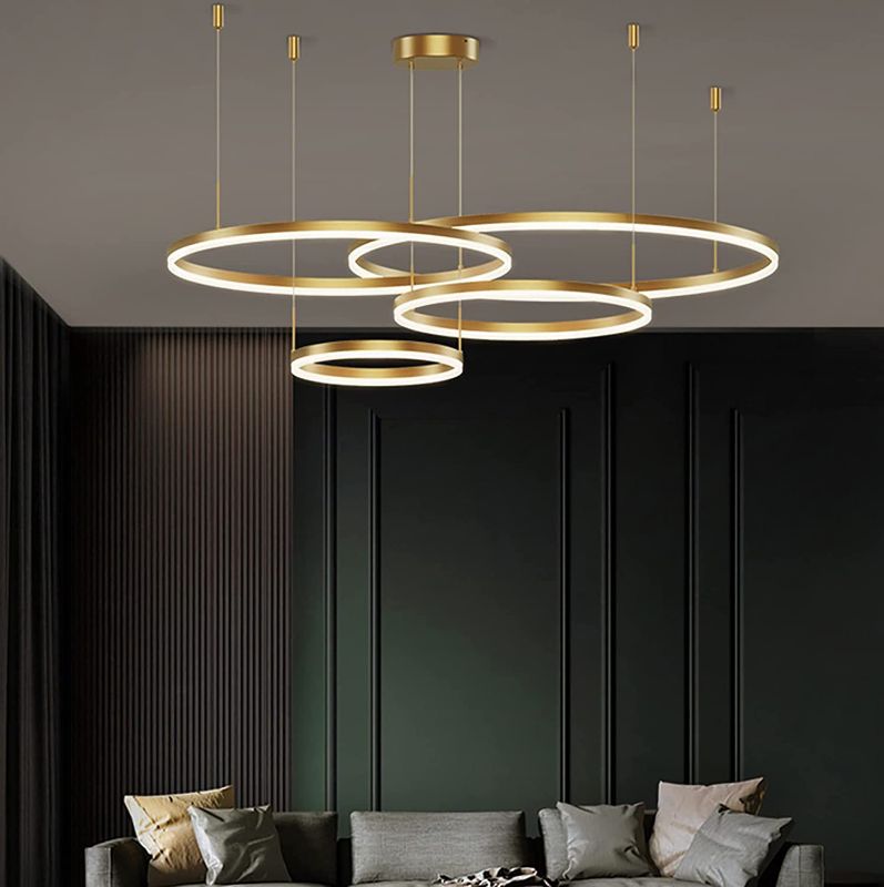 Photo 1 of LightInTheBox Gold Ring Chandelier, LED Circle Geometric Pendant Light Dimmable Gold Ceiling Light 