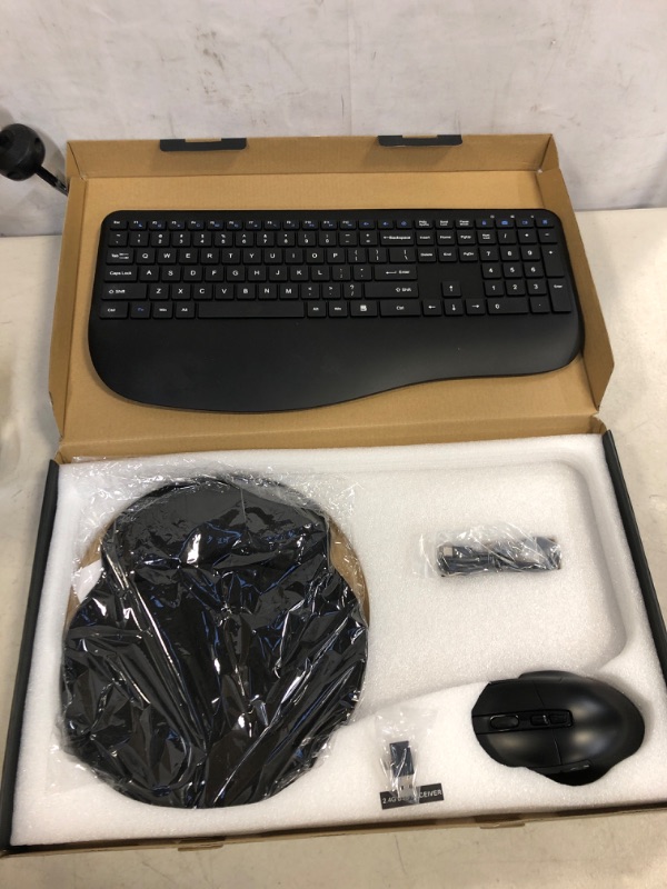 Photo 2 of Ergonomic Wireless Keyboard and Mouse, 2.4G Rechargeable Full Size Keyboard Mouse Set with Wrist Support Mouse Pad , Multi-Device, Windows/Mac/Android(Black)
