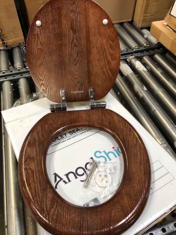 Photo 3 of Angel Shield Toilet Seat Round Wood with Slow Close,Easy Clean,Quick-Release Hinges (Round,Dark Walnut) Round-16.5" Dark Walnut