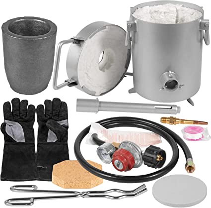 Photo 1 of 28LB/12.8KG Stainless Steel Gas Propane Melting Furnace Deluxe Kit with Crucible and Tongs Stainless Steel Body Heat Up to 2700°F / 1482°C for Melting Forging Gold Silver Copper Brass etc