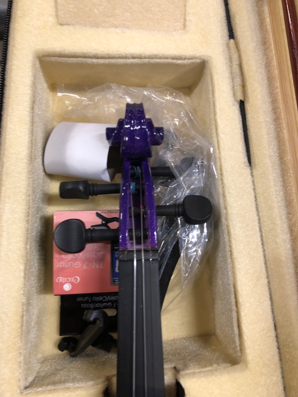 Photo 3 of ?Mendini By Cecilio Violin For Kids & Adults - 4/4 MV Purple Violins, Student or Beginners Kit w/Case, Bow, Extra Strings, Tuner, Lesson Book - Stringed Musical Instruments
