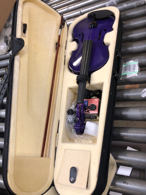 Photo 2 of ?Mendini By Cecilio Violin For Kids & Adults - 4/4 MV Purple Violins, Student or Beginners Kit w/Case, Bow, Extra Strings, Tuner, Lesson Book - Stringed Musical Instruments
