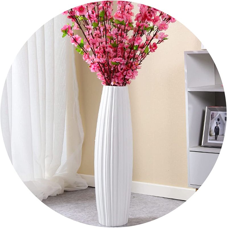 Photo 1 of 28" Tall Floor Vase with Vertical Striped Pattern Decorative Large Ceramic White Vase Flower Holder for Living Room Kitchen Porch Office Home Décor Dried Flower Arrangement Wedding Housewarming
