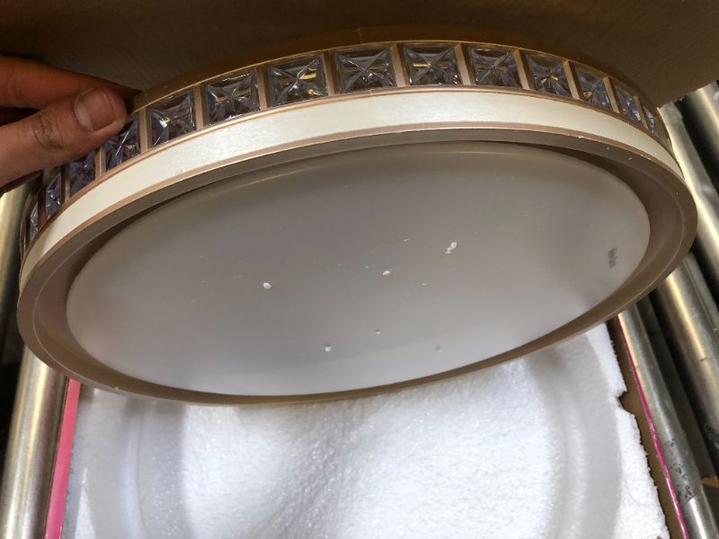 Photo 3 of 16 Inch LED Ceiling Light Fixture Flush Mount Gold Modern Crystal, 24W 3 Color Temperatures 3000k/4000k/5000k Adjustable,Holen Large Ceiling Lamp for Living Room Bedroom Kitchen Bathroom Hallway