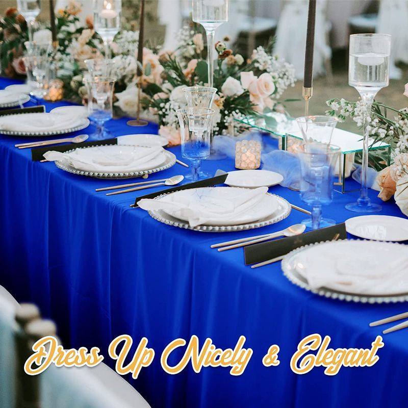 Photo 1 of  1 Royal Blue Tablecloths for 8 Foot Rectangle Tables 90 x 156 Inch - 8ft Rectangular Bulk Linen Polyester Fabric Washable Long Clothes for Wedding Reception Banquet Party Buffet Restaurant