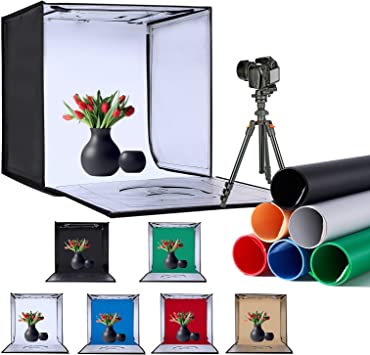 Photo 1 of ZKEEZM Light Box Photography 20"x20" with 6000-6500K Dimmable Picture Box Shooting 80LED Lights and 6 Color Backdrops Photo Box with Lights Foldable Light Box