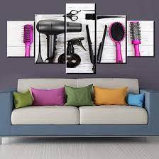 Photo 1 of 5 Piece Canvas Wall Art Black Hairdryer Paintings for Living Room Beauty Salon Artwork Haircut Accessories Pictures for Barbershop /Home Framed Ready to Hang Posters and Prints Gift(50''Wx24''H)
