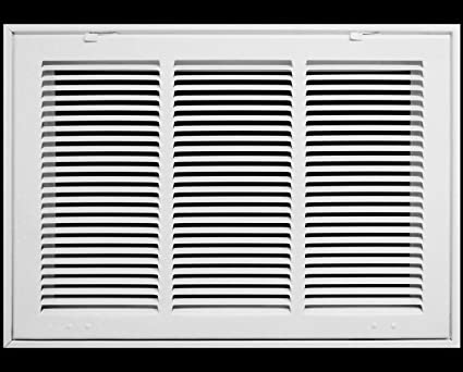 Photo 1 of  Steel Return Air Filter Grille for 1" Filter - Fixed Hinged - Ceiling Recommended - HVAC Duct Cover - Flat Stamped Face - White [Outer Dimensions
