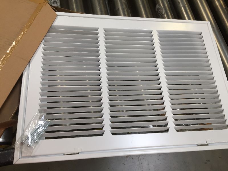 Photo 2 of  Steel Return Air Filter Grille for 1" Filter - Fixed Hinged - Ceiling Recommended - HVAC Duct Cover - Flat Stamped Face - White [Outer Dimensions
