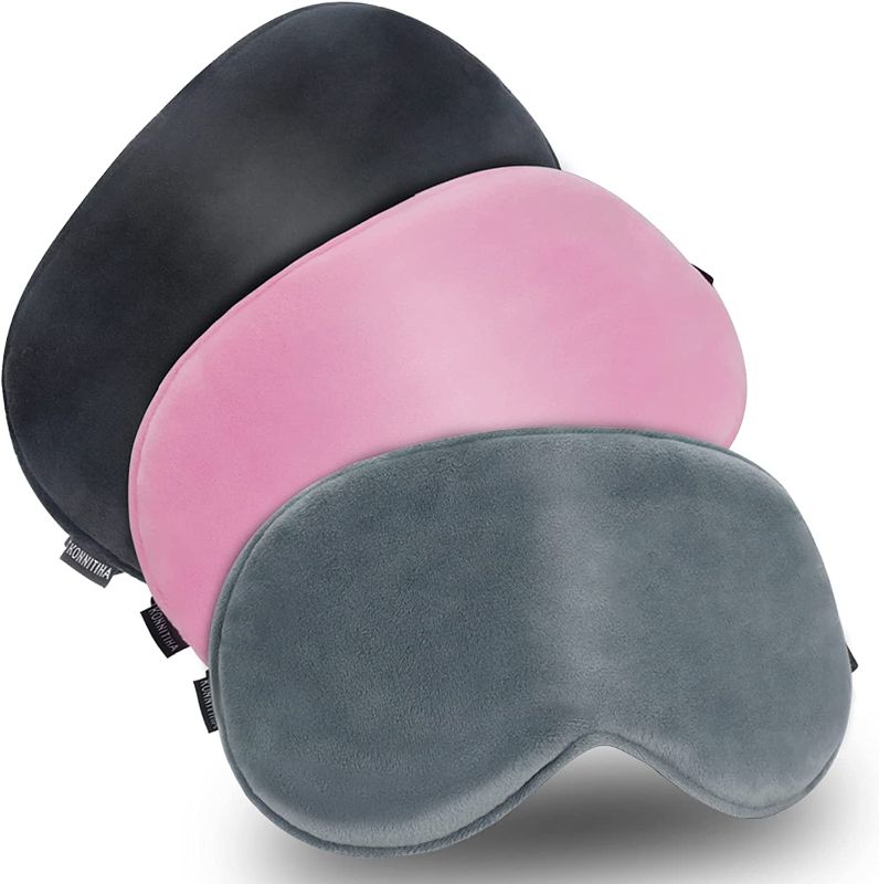 Photo 2 of 6-PACK of eye masks for sleeping -- pink, grey, black --  Upgraded 100% Blackout Eye Mask for Sleeping with Adjustable Strap, Light&Comfortable & Soft Night Blindfolds