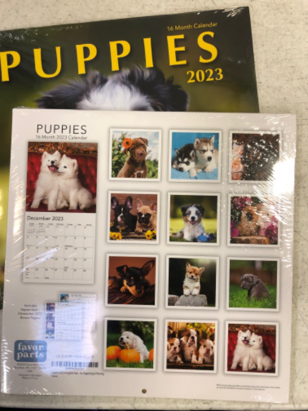 Photo 2 of 2-pack:: Puppies 2023 Hangable Wall Calendar - 12" x 24" Puppy Dogs Photography