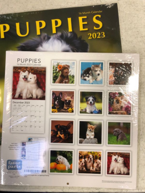 Photo 1 of 2-pack:: Puppies 2023 Hangable Wall Calendar - 12" x 24" Puppy Dogs Photography