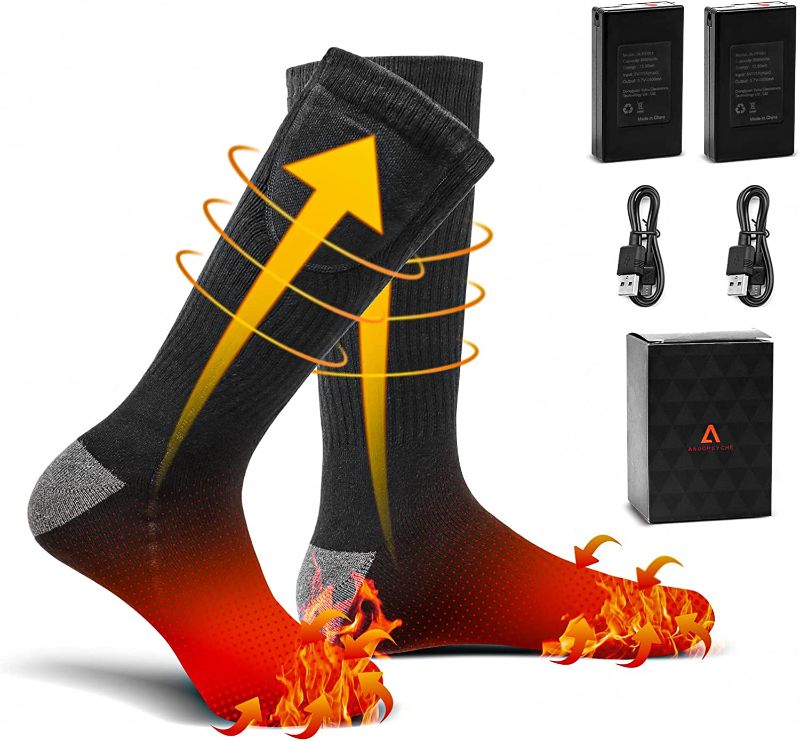 Photo 1 of Heated Socks 2022 Rechargeable Socks with 3 Heating Settings Electric Socks for Men Women, Electric Socks for Outdoor Hunting Skiing Camping Hiking Cold Weather
