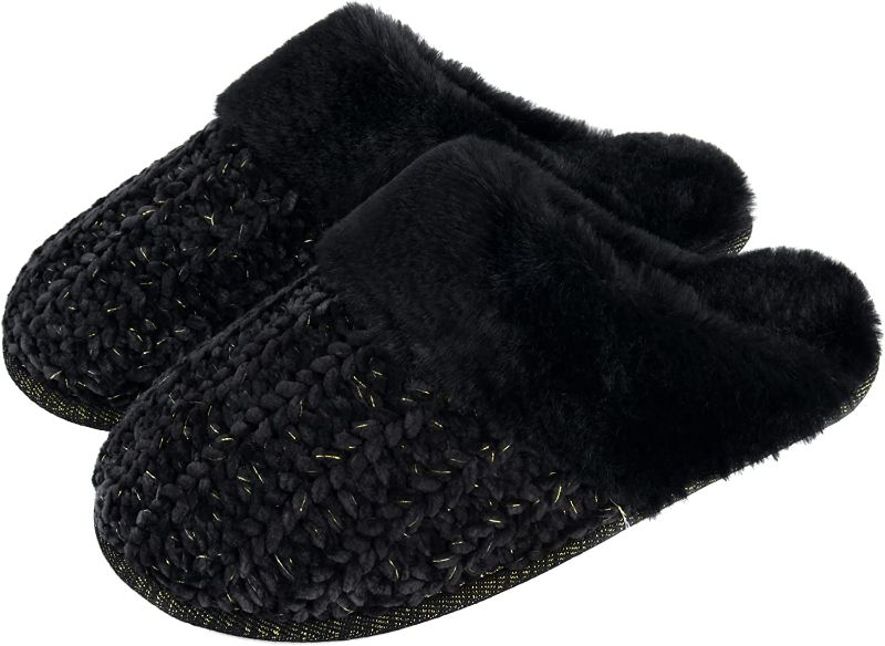 Photo 1 of Siggodi Women's Fuzzy House Slip on Slippers,Warm Soft Comfy Faux Fur Knitted Memory Foam Slippers for Women,Ladies Fluffy Winter Bedroom Indoor Slippers with Anti-Skid Sole - WOMENS : 9-10
