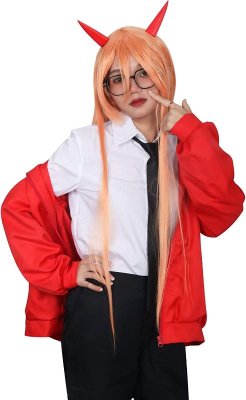 Photo 1 of Anime Chainsaw Man Power Costume Outfit Women Cosplay Jacket Pants Uniform Halloween Party Fancy Dress Up Set - SIZE: SML
