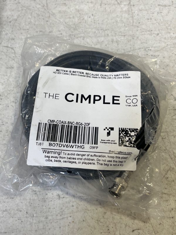 Photo 2 of THE CIMPLE CO BNC Cable, Black RG6 HD-SDI and SDI Cable (with Two Male BNC Connections) - 75 Ohm, Professional Grade, Low Loss Cable - 20 feet (20') 20 Feet (6 Meter) Black