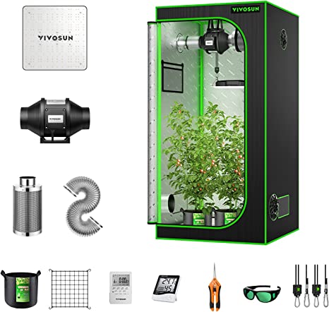 Photo 1 of VIVOSUN Grow Tent Complete System, 2.7 x 2.7 ft. Growing Tent Kit Complete with VS1000 Led Grow Light 4 Inch 190CFM Inline Fan Carbon Filter and 8 ft. Ducting Combo, 32" x 32" x 63"