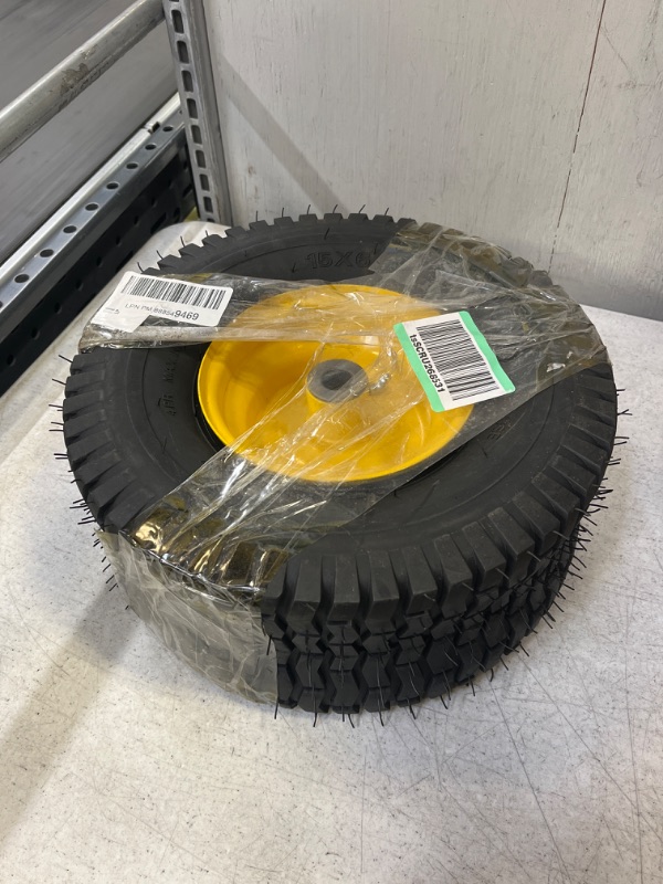 Photo 2 of 15x6.00-6 Lawn Mower Tires with Wheel,Front Tire Assembly Replacement for John Deere,Craftsman,Cub Cadet and More Lawn &Garden Riding Mower,4 Ply Tubeless,570lbs Capacity,3" Offset Hub - ++DAMAGE : SHOWN IN PICTURE++