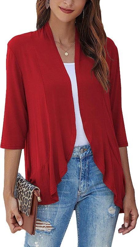 Photo 1 of Bluetime Women's Casual Lightweight Open Front Cardigans Soft Draped Ruffles 3/4 Sleeve Cardigan  size XXL
