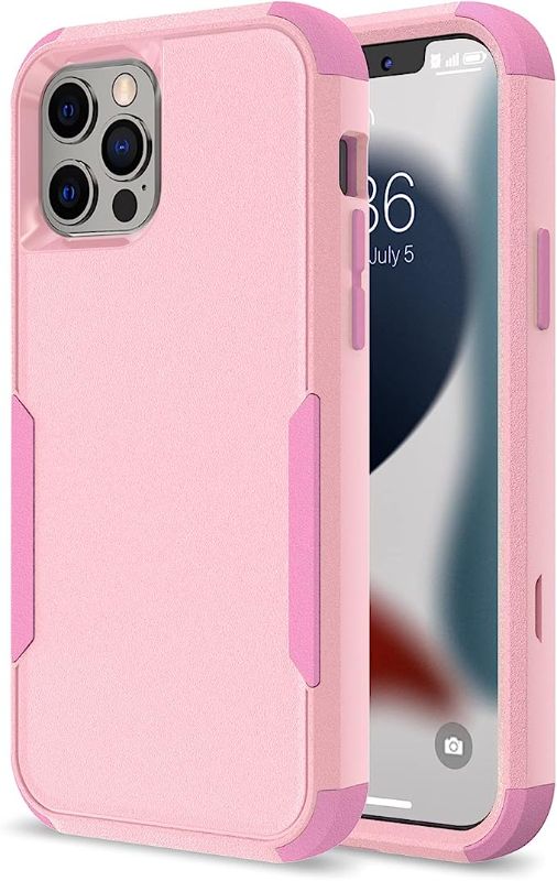 Photo 1 of Tksafy Case Designed for iPhone 13 Pro Max, Heavy Duty Shockproof Protective Three Layers Phone Bumper Cover with Full Body Rubber Armor Bumper Dropproof Protection for iPhone 13, Pink
