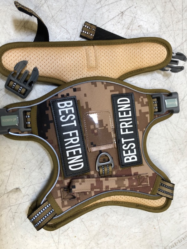 Photo 2 of Auroth Tactical Dog Harness for Small Medium Large Dogs No Pull Adjustable Pet Harness Reflective K9 Working Training Easy Control Pet Vest Military Service Dog Harnesses M(Neck:16-22",Chest:22-33") Desert Camo SIZE M